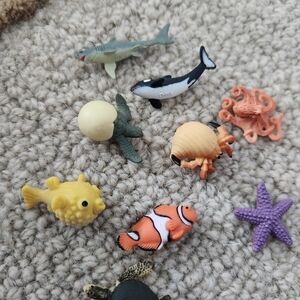 Lot Of 9 Teeny Tiny Sea Creature Rubber Figurine Toys Ocean Animals